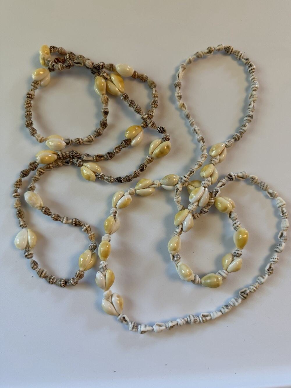 Set of 2 Natural Shell Beaded Beach Necklaces 36in White/Cream Lei Style Chain